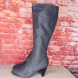 Vintage Vorgabe Metallic Silver Liquid Snakeskin Tall Leather High Heele…